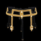 ghost image of teuta modular belt gold by object and dawn front view in black background