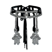 Object and Dawn Teuta modular belt with amaya bow silver ghost image in white background front view