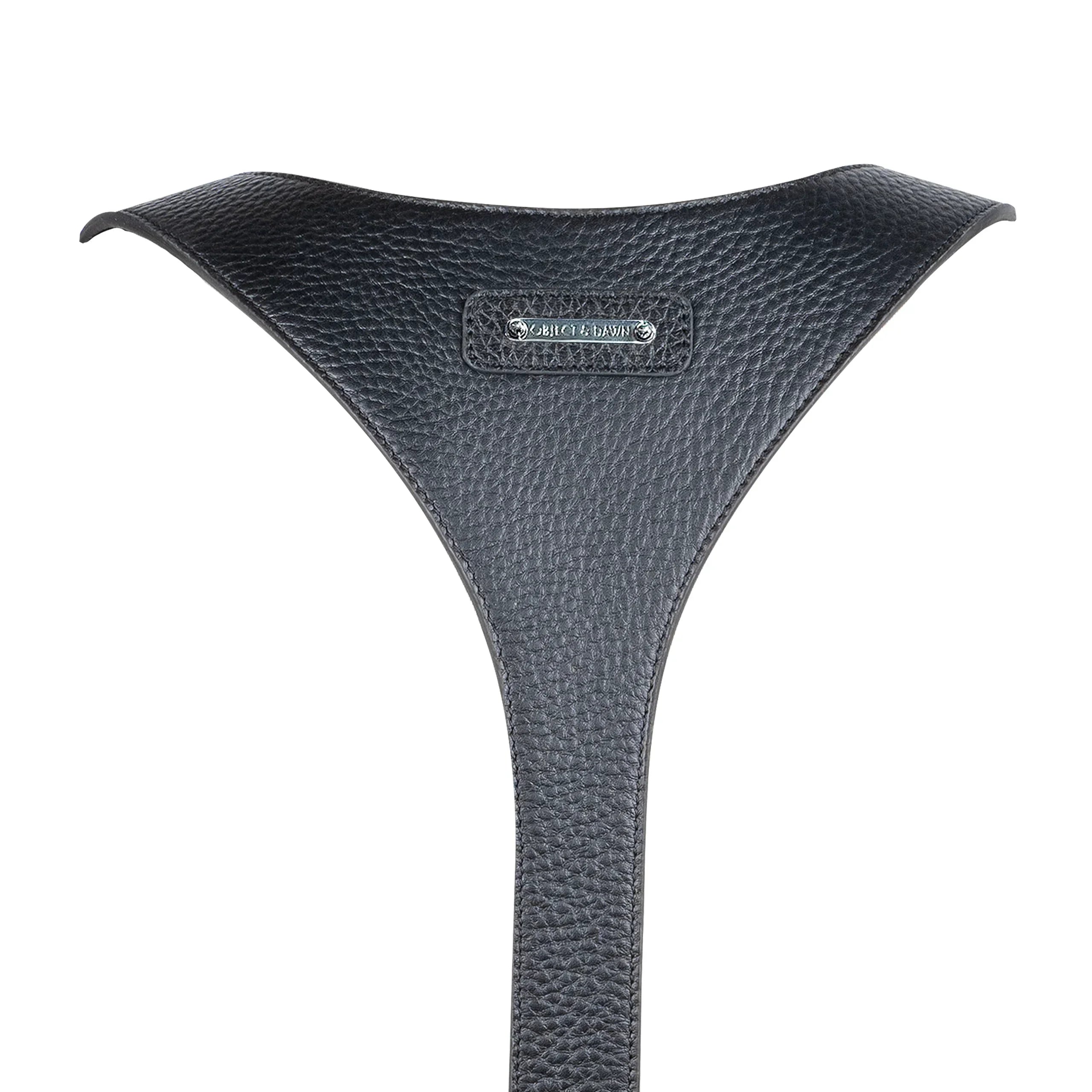 premium modular leather harness from object and dawn from back view showing brand logo