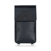 Leather iphone bag Zheng Yi Sao in black, Premium Cow handcrafted ghost image in white background front view Object & Dawn
